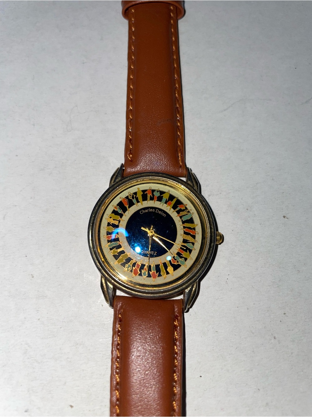 Charles Delon Unisex Rare Watch Stainless Steel Gold With People Theme